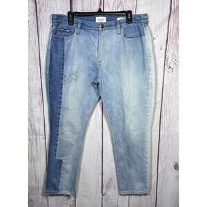 FRAME Women's Mid Rise Straight Leg Jeans Blue Le Garcon 2 Tone Patchwork Sz 36
